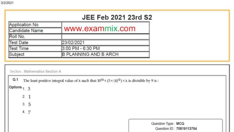 JEE Main 2021 Question Paper PDF Download - New Exam Paper