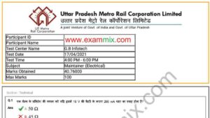 Uttar Pradesh Metro Question Paper 2021