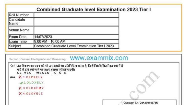 SSC CGL Tier 1 Question Paper 2023 PDF in Hindi and English