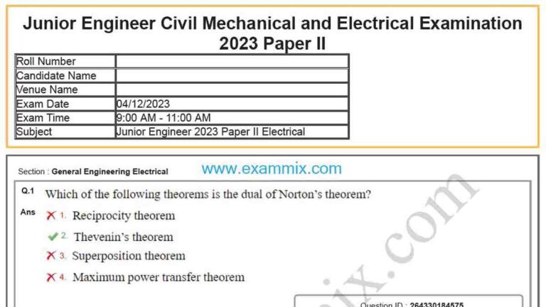 SSC JE Paper 2 Question Paper 2023 PDF With Answer Key